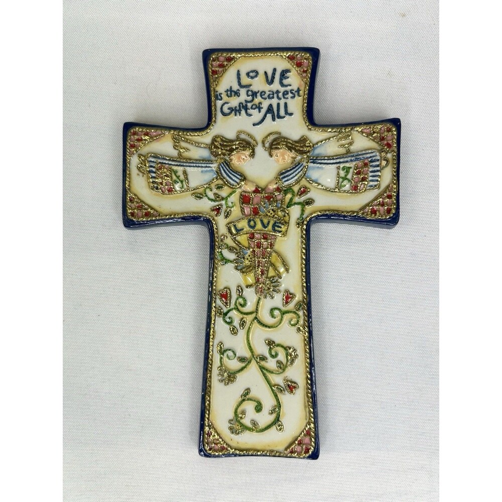 Shelly Rasche Cross Porcelain Enamel Roman Inc 7” Love Is The Greatest Gift